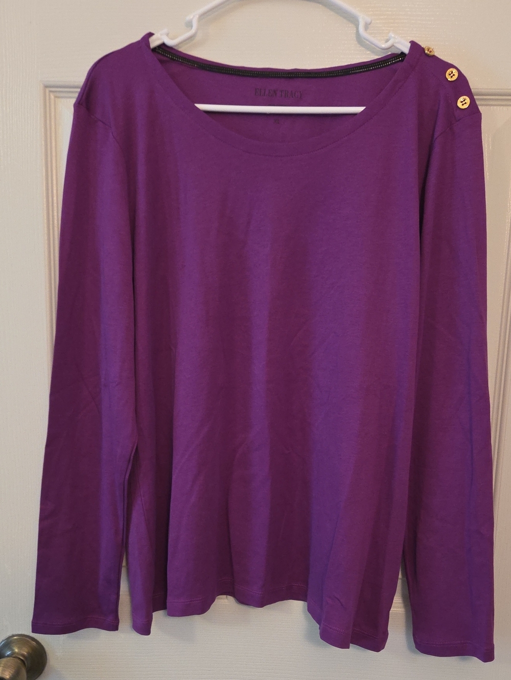 Ellen Tracy Purple Long-Sleeve Top with Gold Shoulder Buttons Size XL